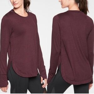Athleta Burgundy Long Sleeve Women's Tee Size Small